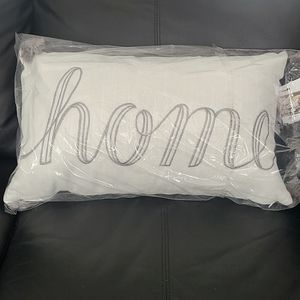 Sonoma Feather Accent Throw Pillow "Home" NWT 22 x 14.  White w/Silver Lettering